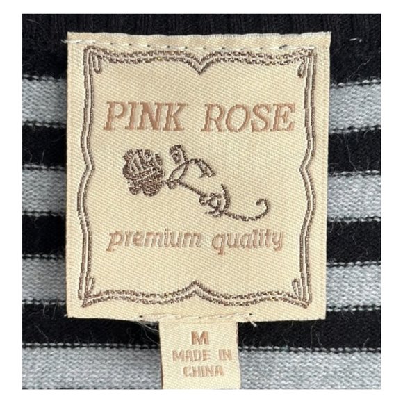 Pink Rose Black Gray Striped V-Neck Sweater 3/4 Sleeve Women's Size M - Picture 3 of 4